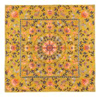 Two Yellow Ground Embroidered Silk Kang Cushion Covers