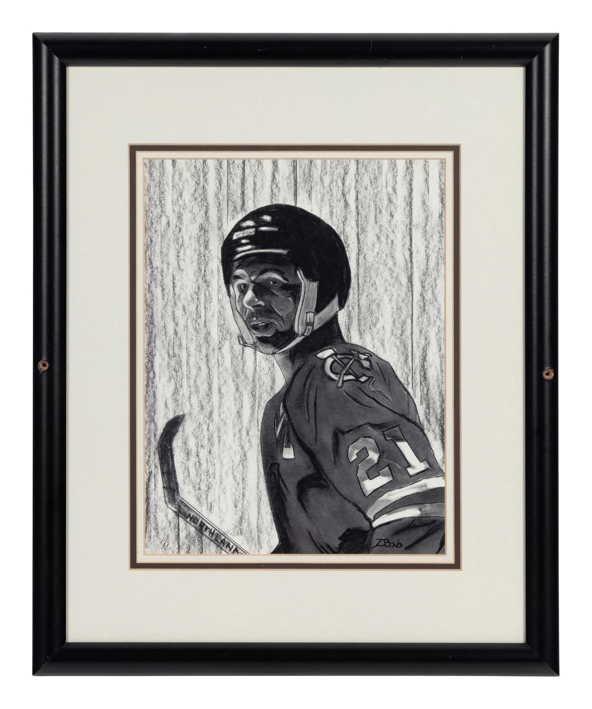 A Group of FIve Prints and Artworks of Various Hockey Players Formerly Displayed at Mike Ditka’s Restaurant