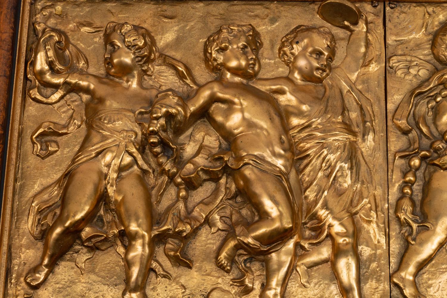 Two Italian Gilt-Bronze Plaques Depicting A Procession of Cupids
