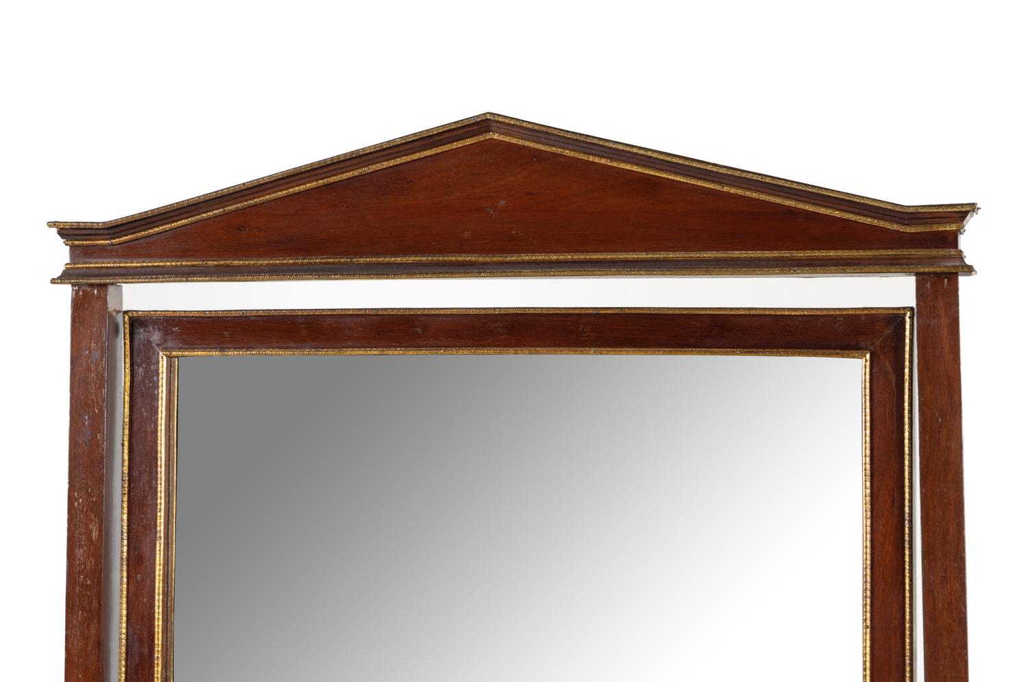 A Continental Parcel Gilt Mahogany Cheval Mirror