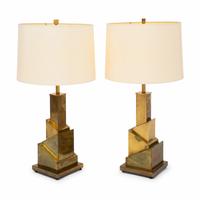 A Pair of Italian Brass "Skyscraper" Table Lamps