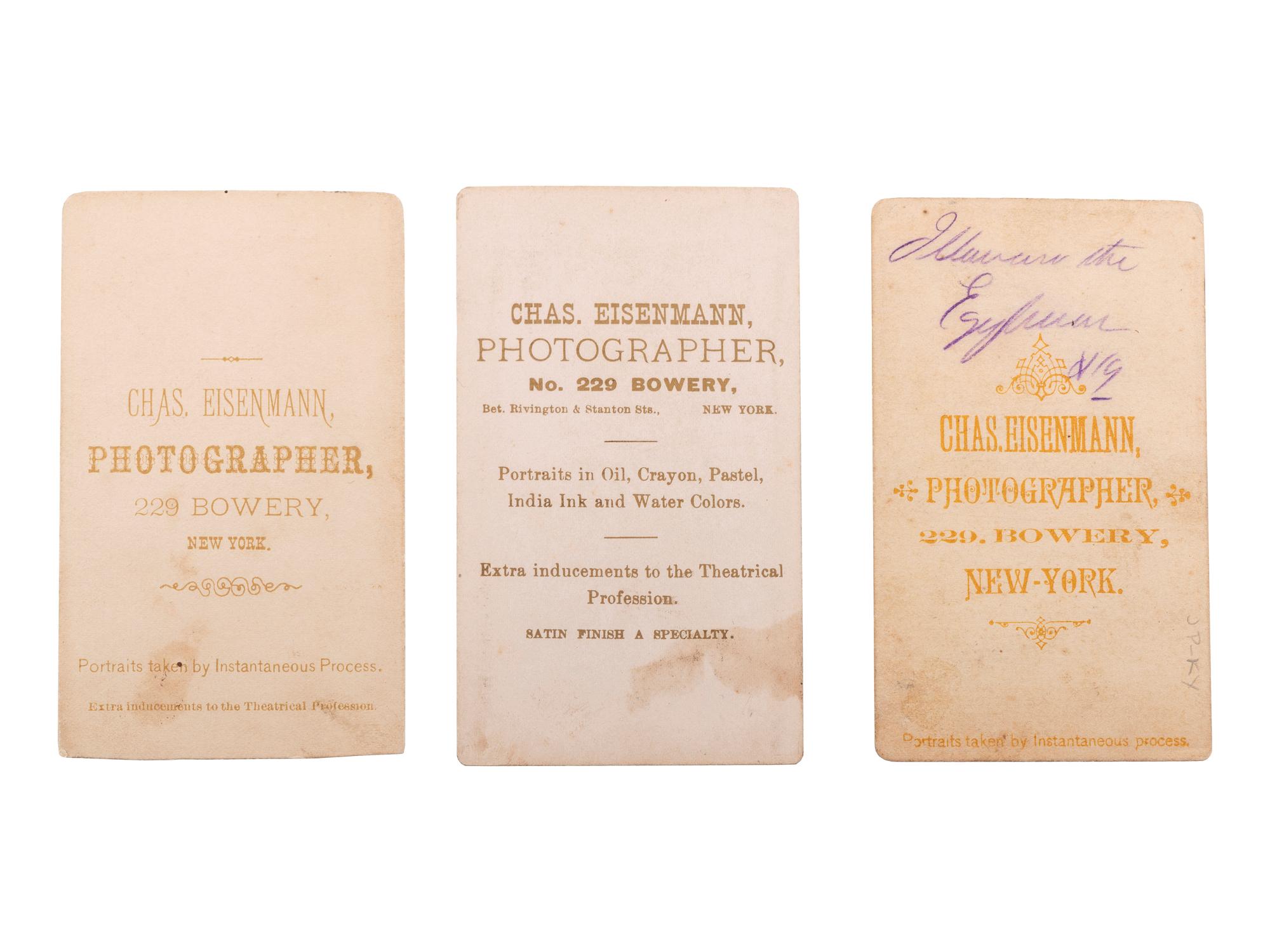 [EARLY PHOTOGRAPHY]. EISENMANN, Charles, photographer. A group of 3 CDVs of Illavaro the Egyptian. New York: ca 1880s.