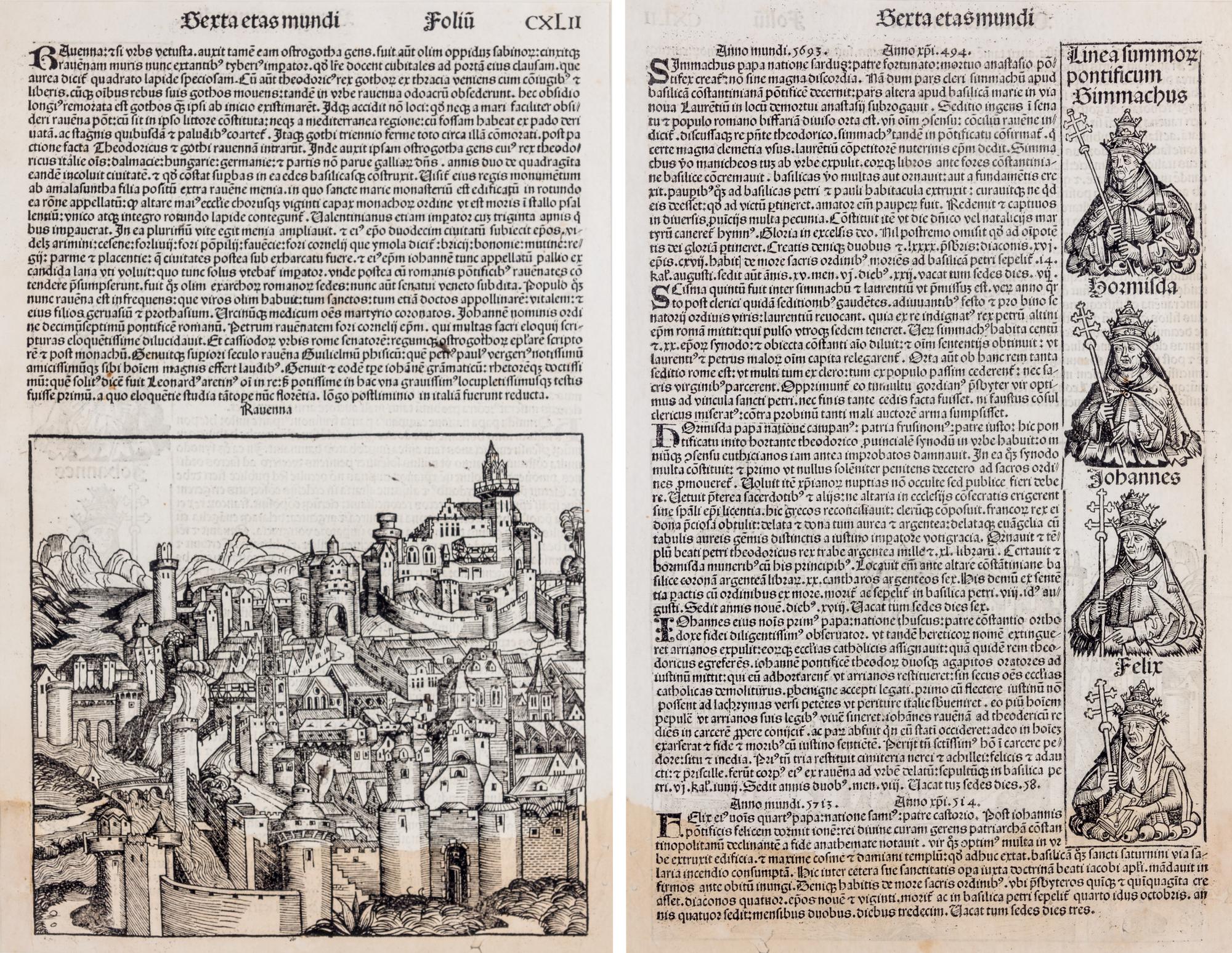 SCHEDEL, HARTMANN. 2 leaves from the Nuremberg Chronicle, 1493.
