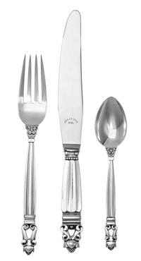 A Danish Silver Flatware Service, Georg Jensen, Copenhagen, Circa 1950, Acorn pattern, comprising: 12 teaspoons 12 dinner forks 12 kniv