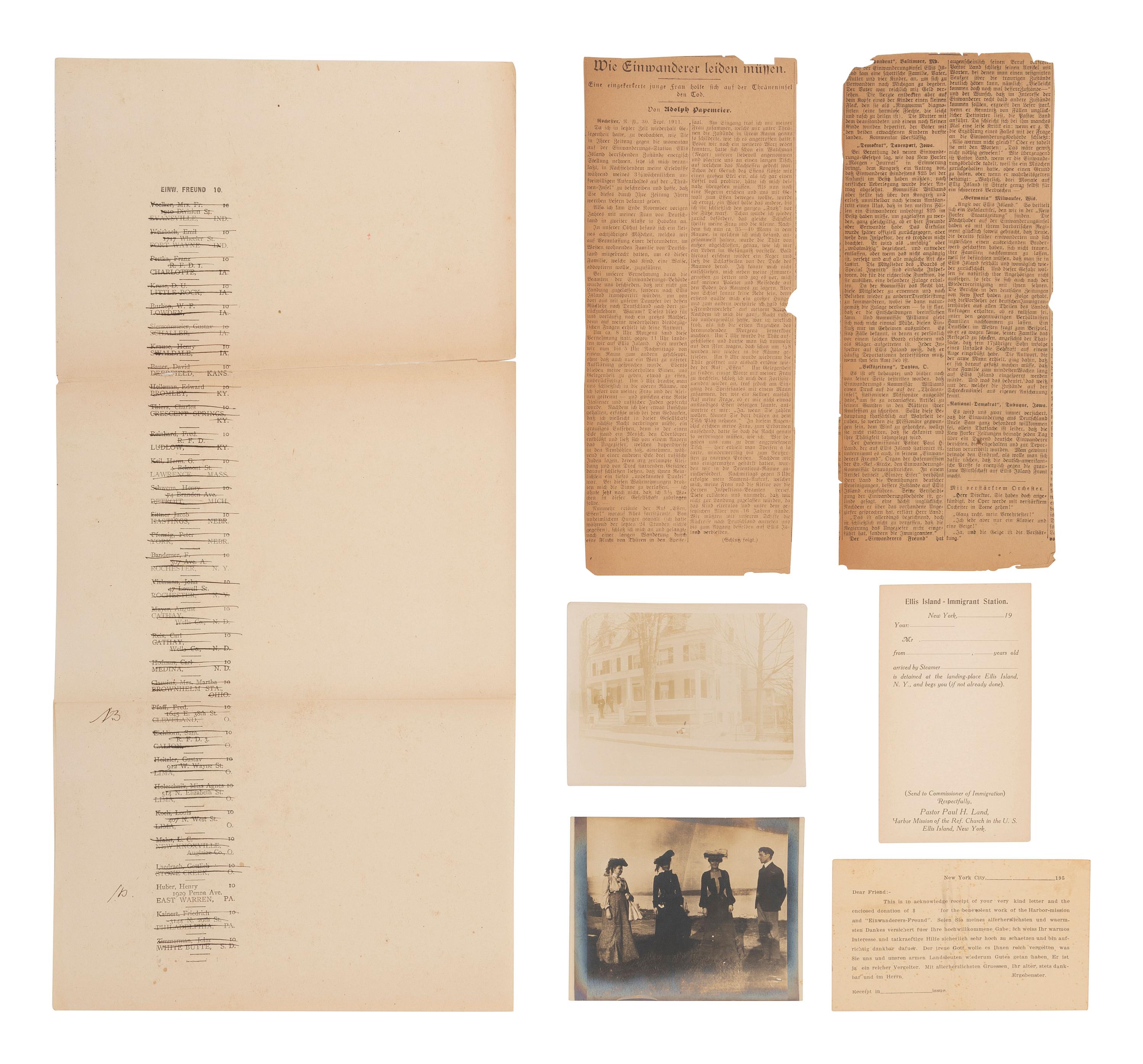 [IMMIGRATION] -- [NEW YORK]. Einwanderers Freund, a register associated with the "Harbor Mission" of the Reformed Church in the United States and its outreach to German immigrants at Ellis Island, ca 1905-1912.