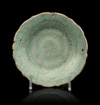 A Crackled Green Glazed Porcelain Floriform Dish