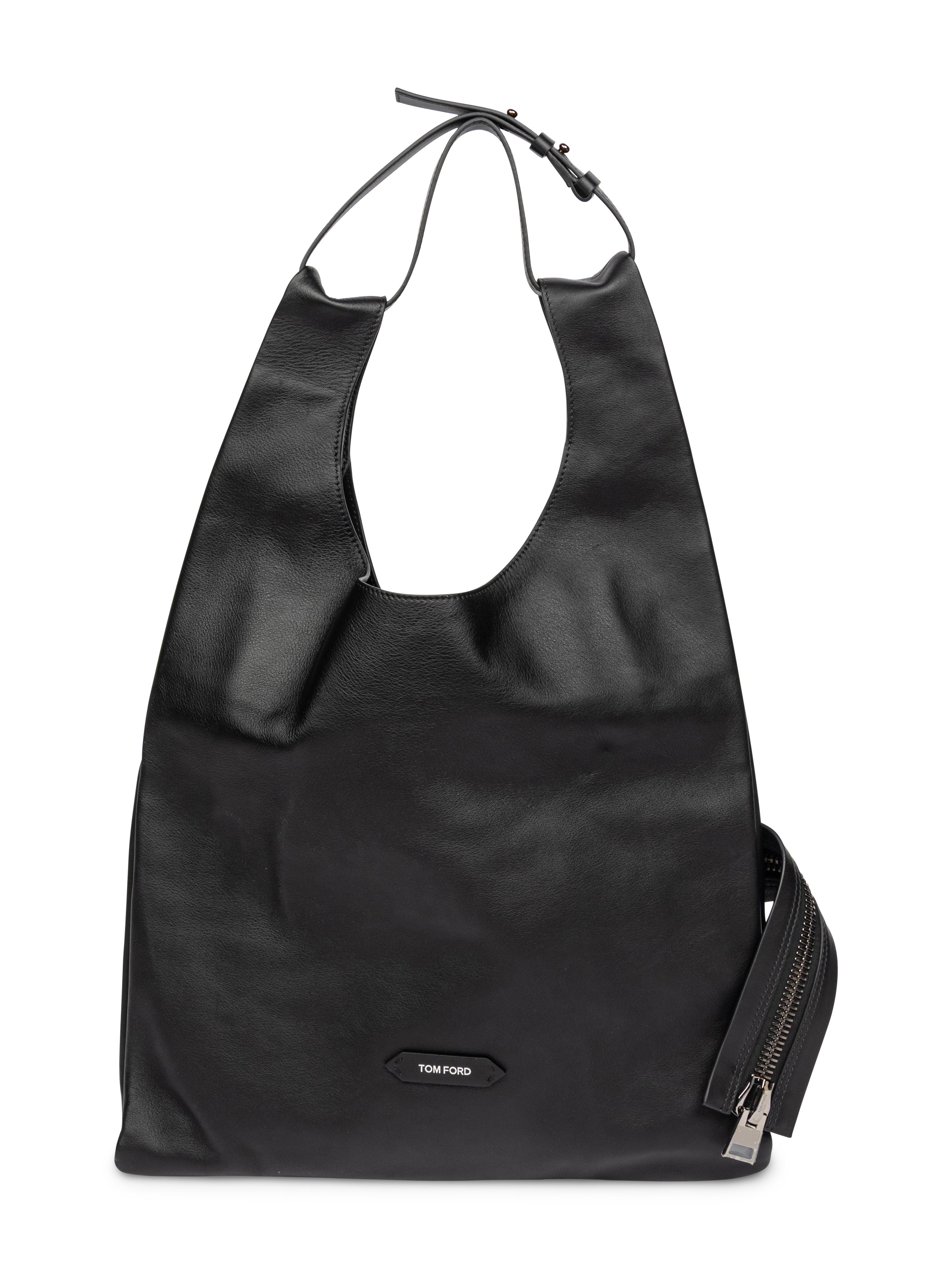 TOM FORD, BLACK LEATHER CONVERTIBLE TOTE