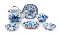 Six Chinese Blue and White Glazed Porcelain Articles Height of teapot 3 3/4 inches. — QING DYNASTY (1644-1912)