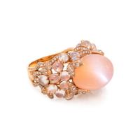 ORANGE CAT'S EYE MOONSTONE, DIAMOND AND MOONSTONE RING