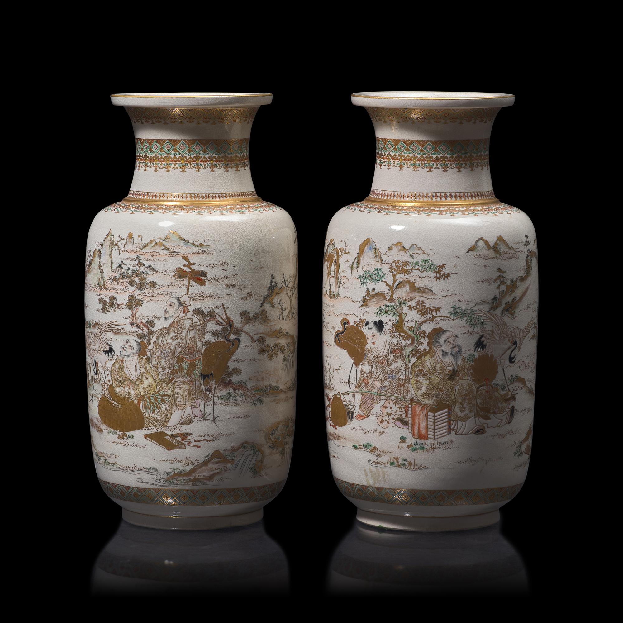 A Pair of Japanese Satsuma Type Vases, Early Meiji Period