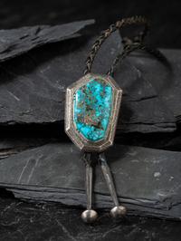 Tufa Cast Silver and Morenci Turquoise Bolo Tie