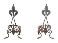 A Pair of Continental Iron Fleur-de-Lis Andirons