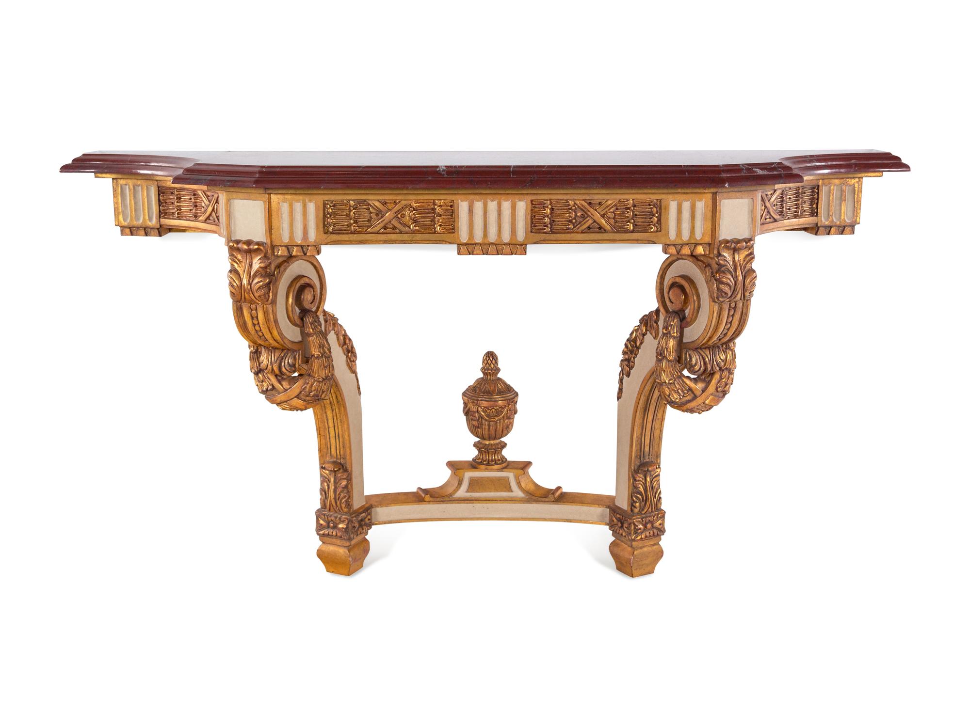 A Régence Style White-Painted and Parcel Gilt Marble-Top Console Table