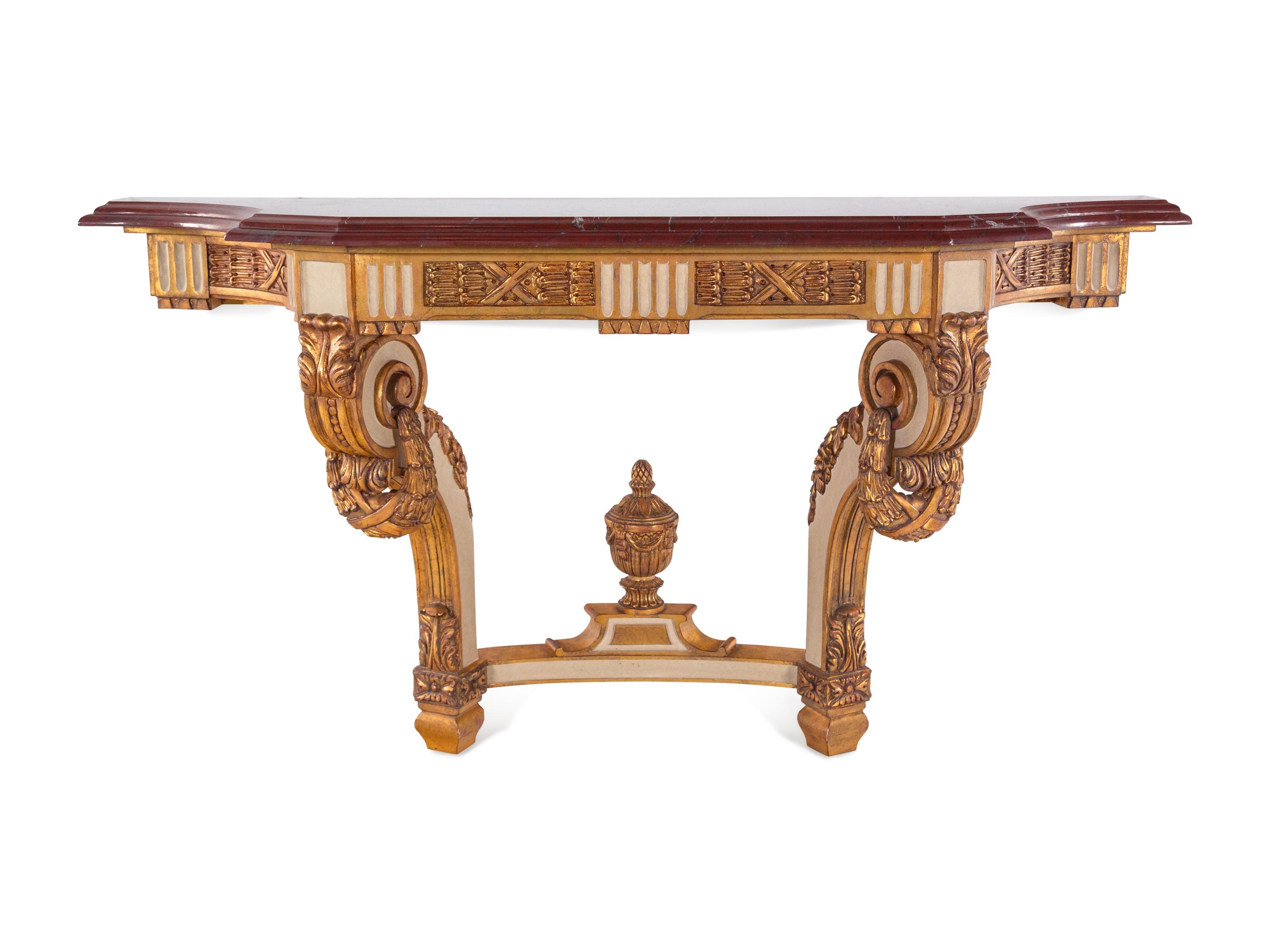 A Régence Style White-Painted and Parcel Gilt Marble-Top Console Table