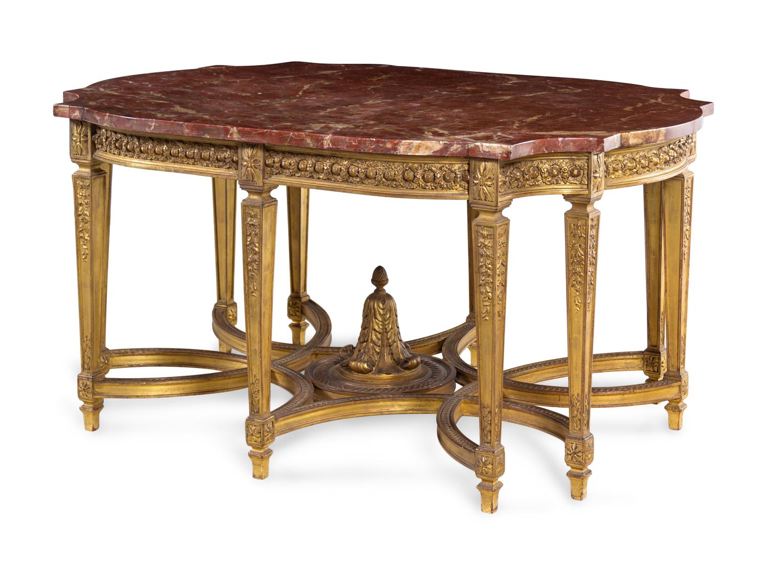 A Louis XVI Style Carved Giltwood Center Table