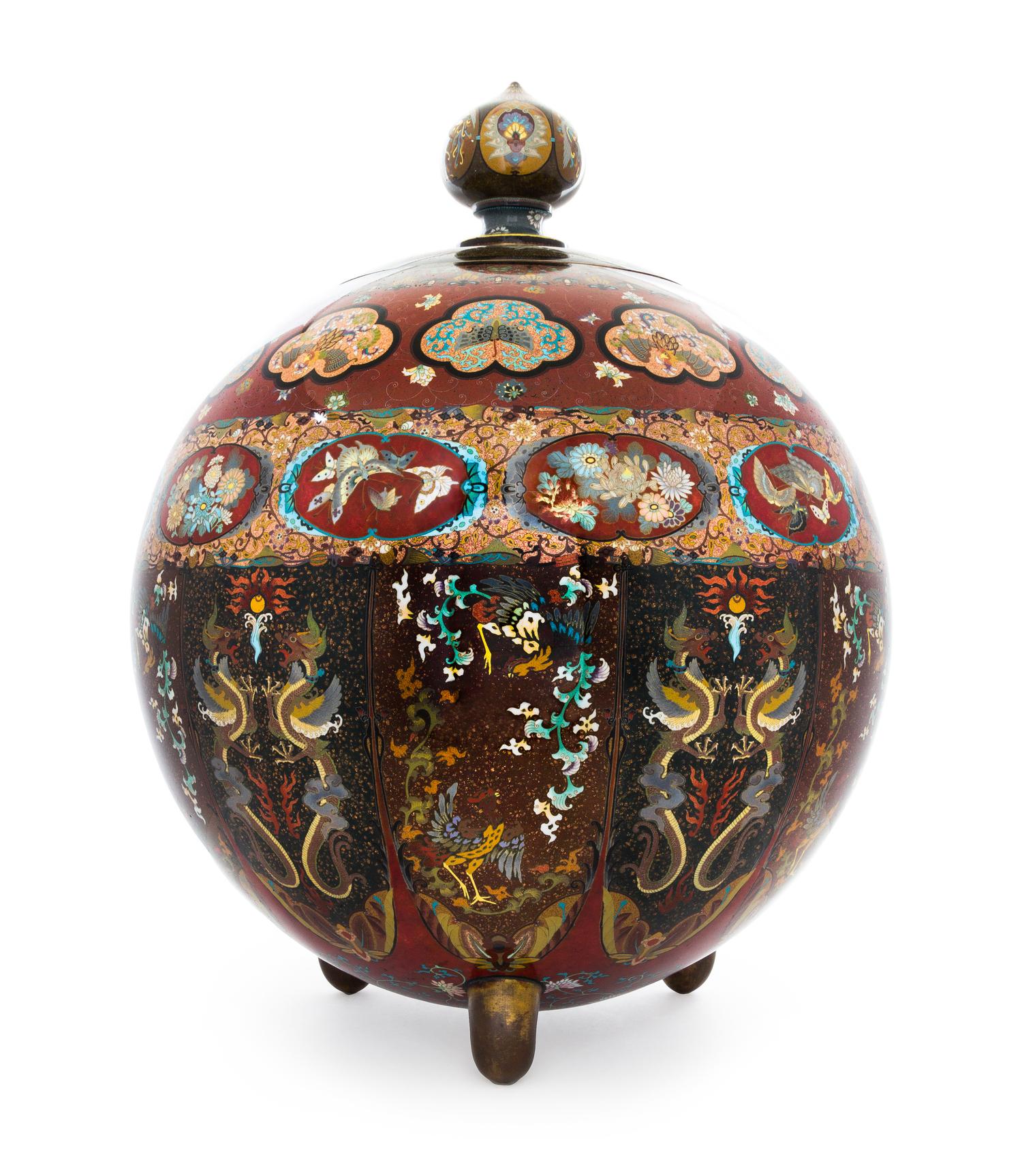 An Impressive Cloisonne Enamel Covered Jar Height 23 inches. — ATTRIBUTED TO SUZUKI HONDA, MEIJI PERIOD