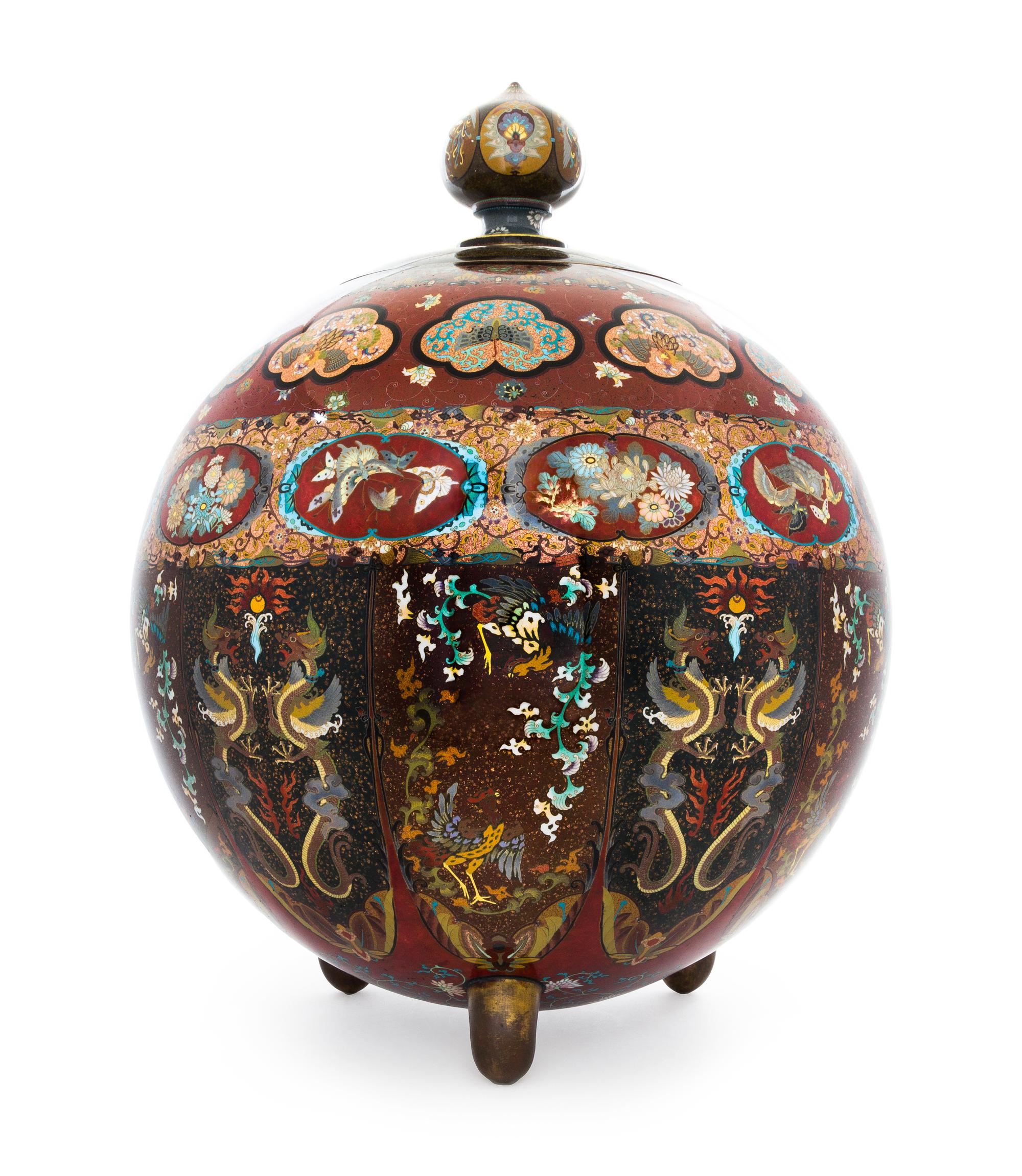 An Impressive Cloisonne Enamel Covered Jar Height 23 inches. — ATTRIBUTED TO SUZUKI HONDA, MEIJI PERIOD