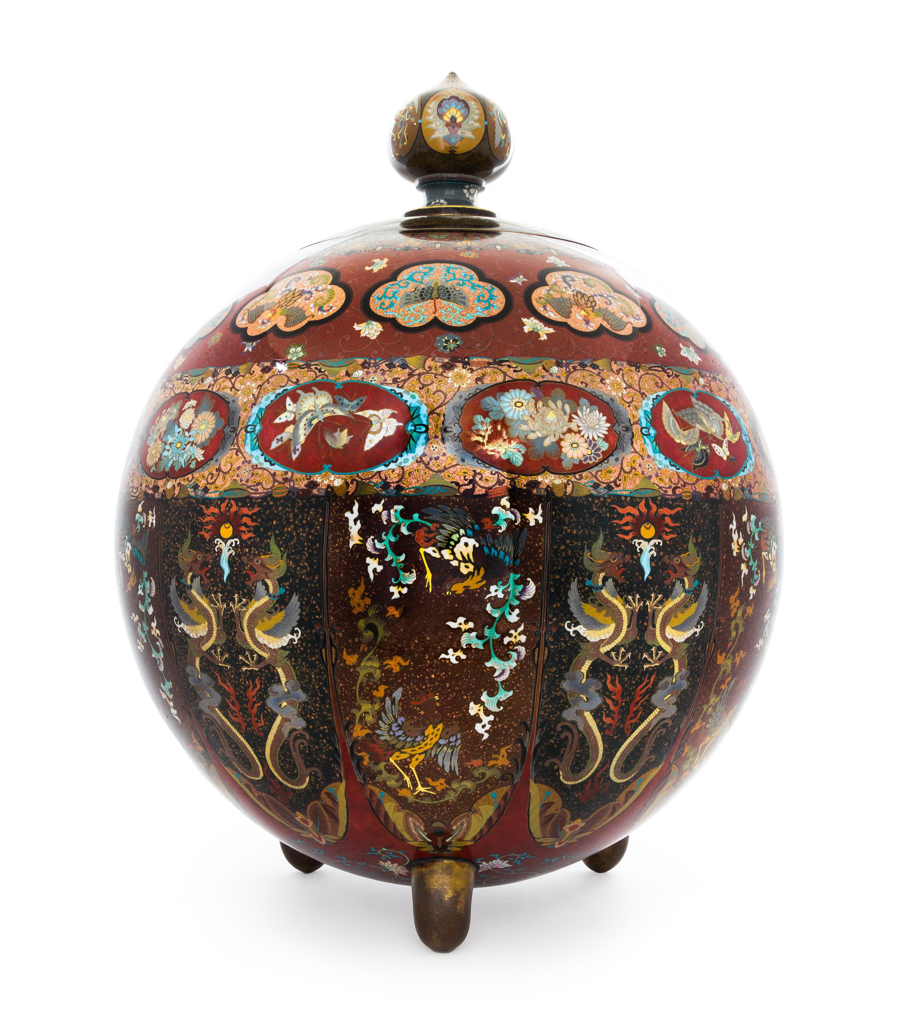 An Impressive Cloisonne Enamel Covered Jar Height 23 inches. — ATTRIBUTED TO SUZUKI HONDA, MEIJI PERIOD