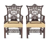 A Pair of 'Chinese Chippendale' Style Mahogany Armchairs