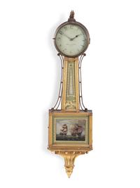 A Federal 'Battle of Lake Erie' Parcel Gilt Mahogany Banjo Clock