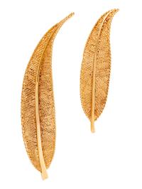 A Pair of 14 Karat Yellow Gold Leaf Motif Brooches,
