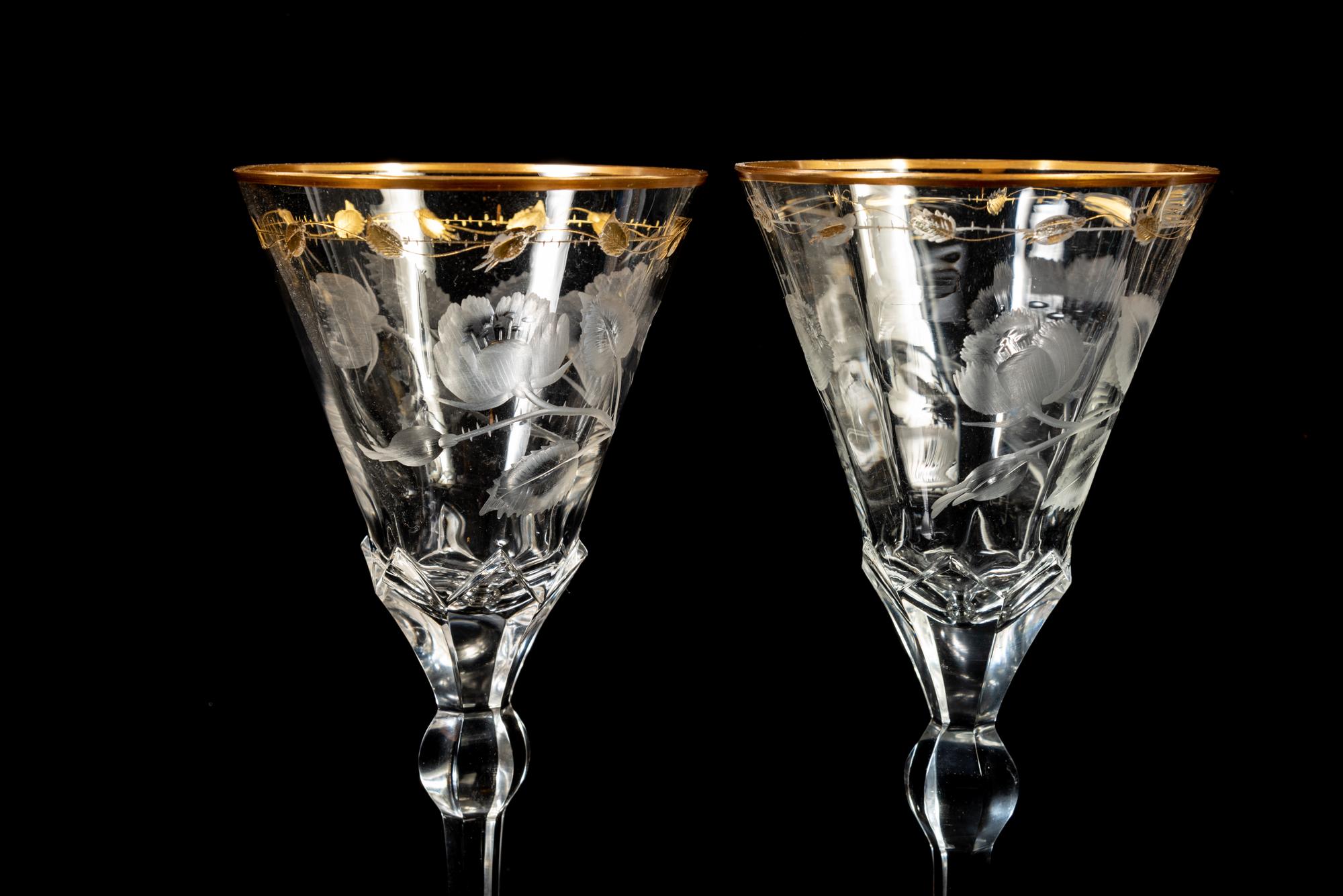 A Group of Gilt Decorated and Etched Glass Stemware Articles
