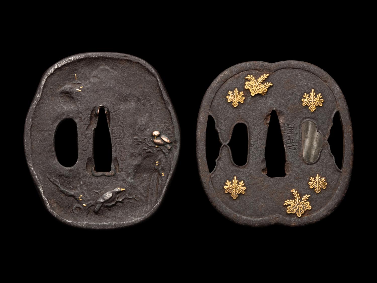 Two Metal Inlaid Iron Tsuba