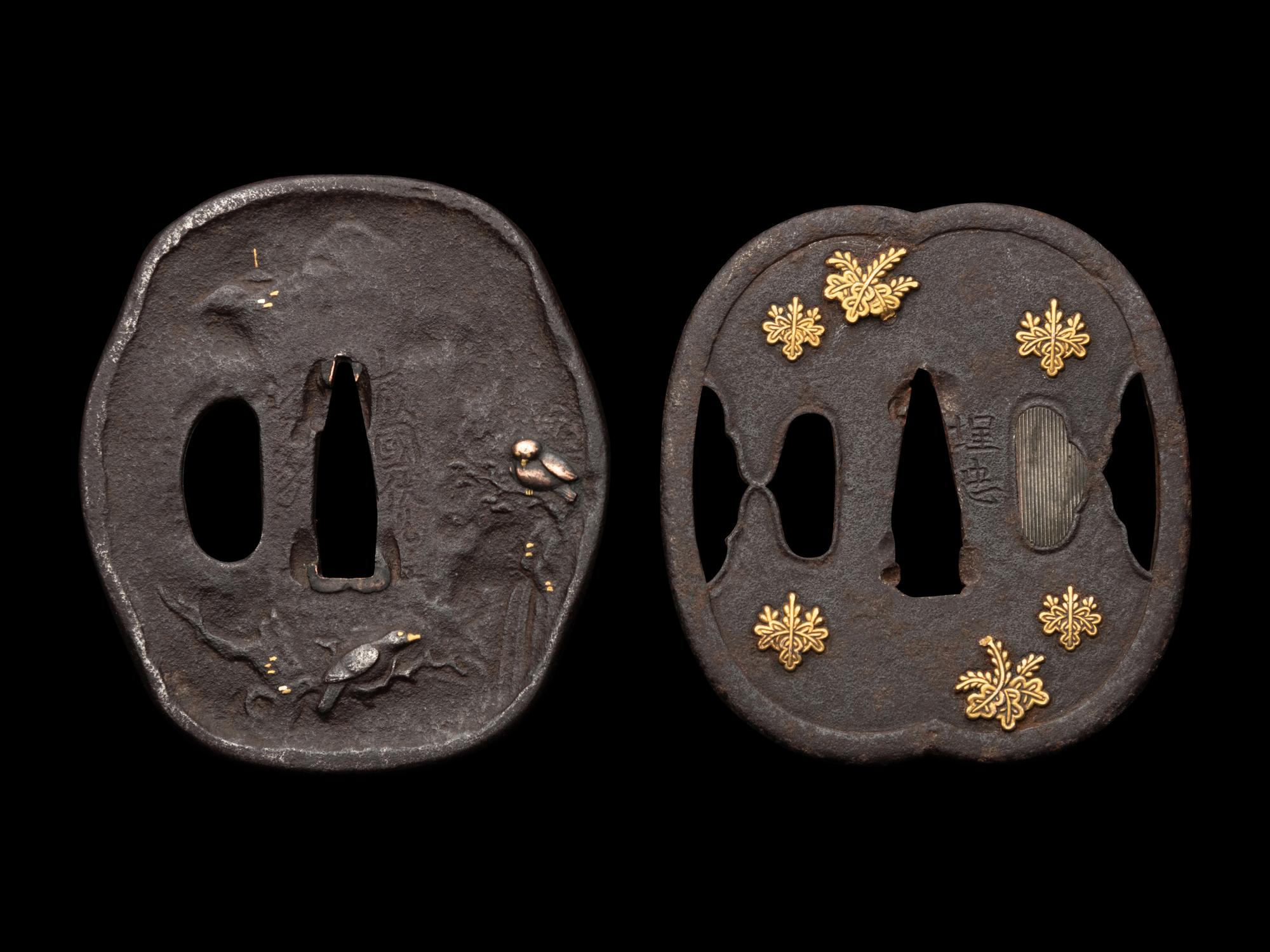 Two Metal Inlaid Iron Tsuba