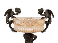 A Neoclassical Bronze and Carved Alabaster Jardinière on Stand