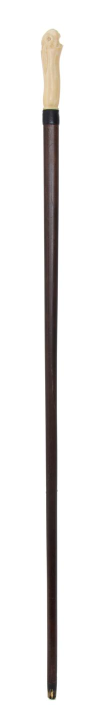 An American Walrus Ivory Handled Walking Stick, Length of handle 3 3/4 x length overall 36 3/4 inches.