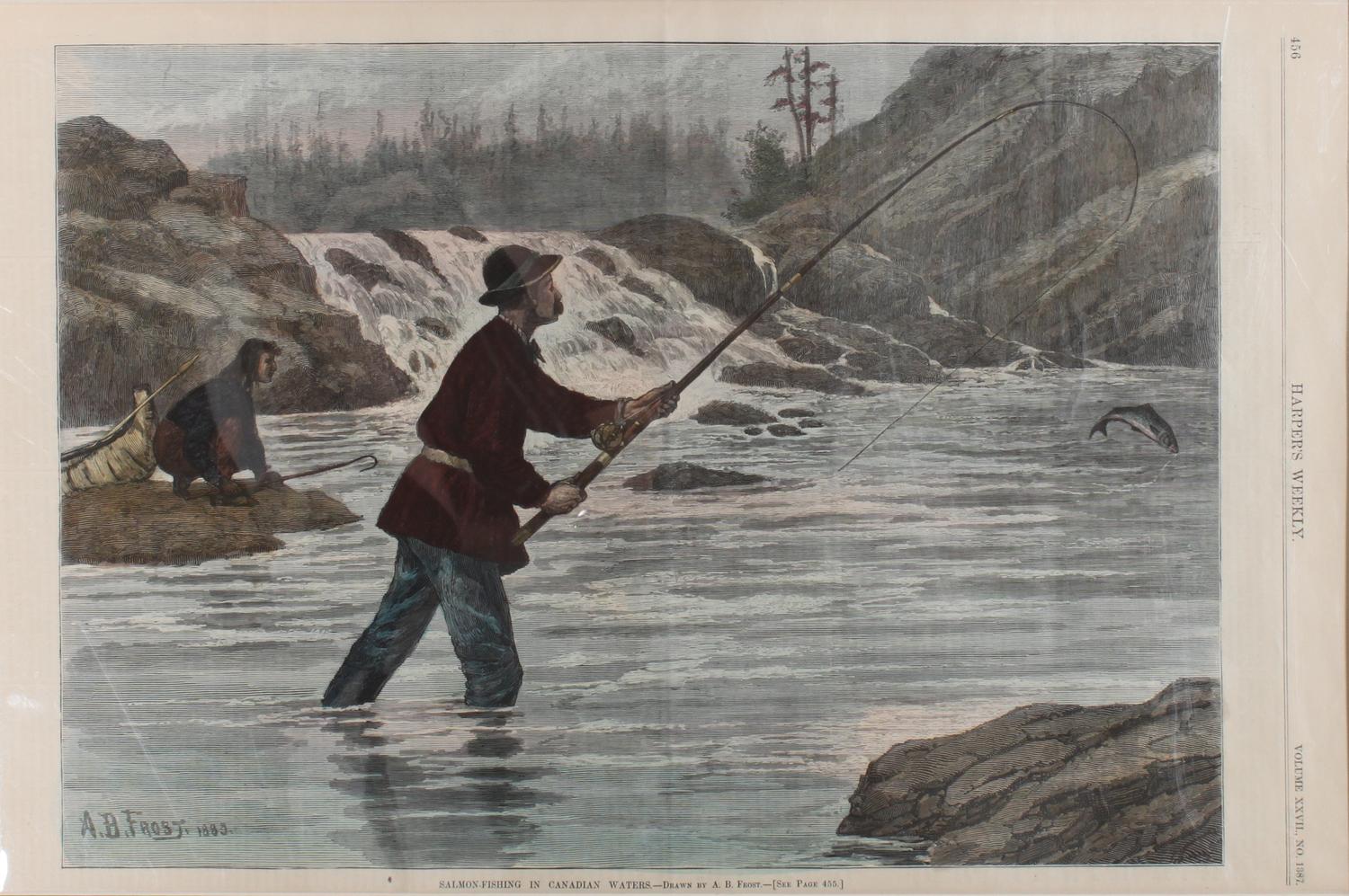 Six Hand Colored Fishing Prints Height 15 x width 10 inches (largest) — LATE 19TH/EARLY 20TH CENTURY