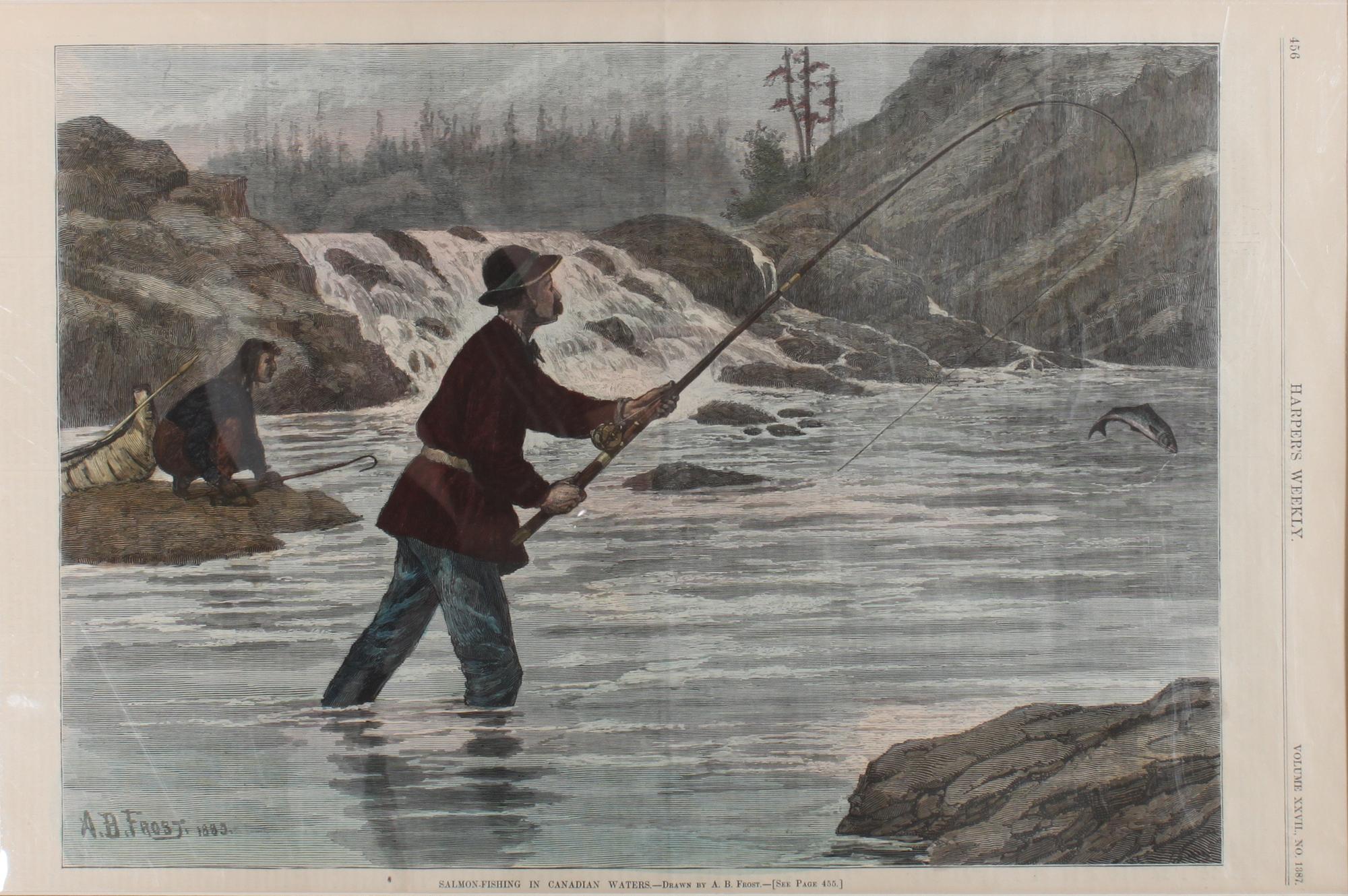Six Hand Colored Fishing Prints Height 15 x width 10 inches (largest) — LATE 19TH/EARLY 20TH CENTURY