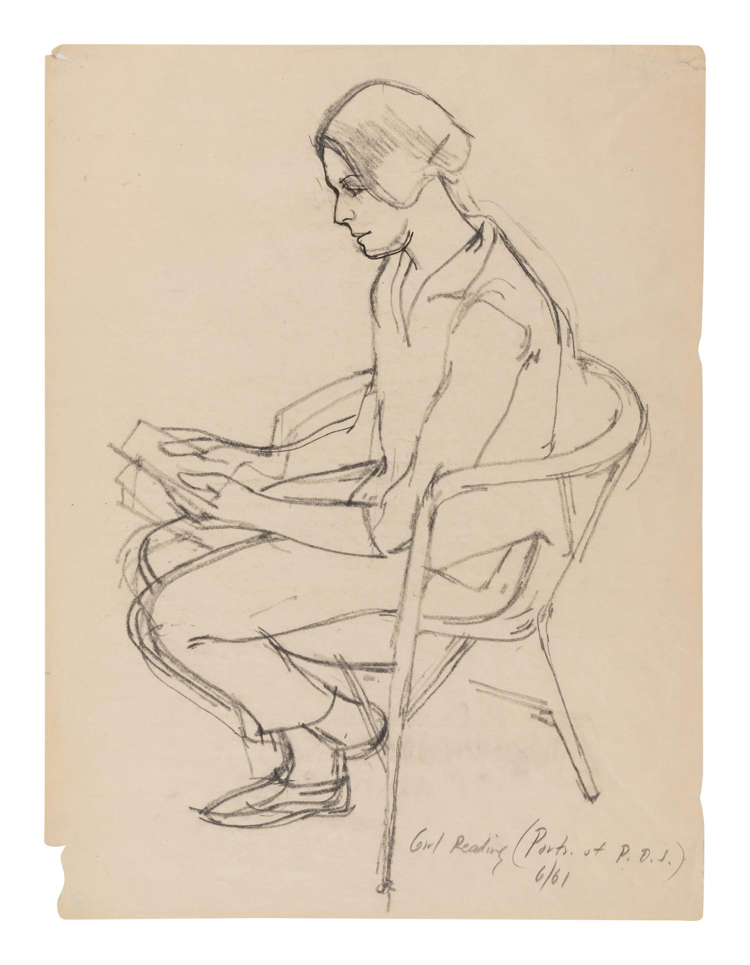 Girl Reading (Portrait of P. D. S.), 1961, Man Seated on a Folding Chair (Jordan Good #3), 1961, and Seated Woman Hand on Brow (Pat del Sasser), 1961 (a group of three works)