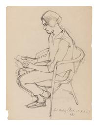 Girl Reading (Portrait of P. D. S.), 1961, Man Seated on a Folding Chair (Jordan Good #3), 1961, and Seated Woman Hand on Brow (Pat del Sasser), 1961 (a group of three works)