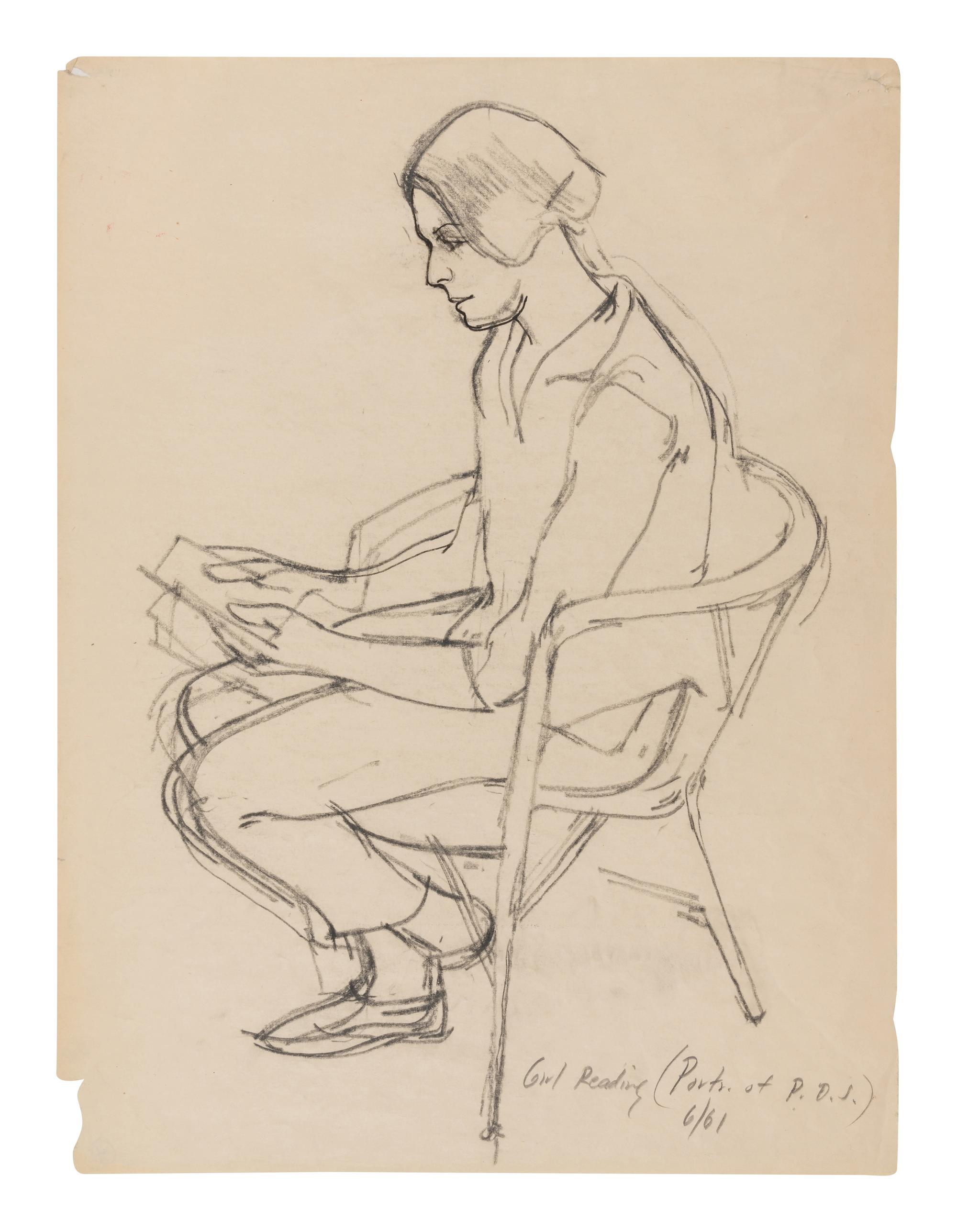 Girl Reading (Portrait of P. D. S.), 1961, Man Seated on a Folding Chair (Jordan Good #3), 1961, and Seated Woman Hand on Brow (Pat del Sasser), 1961 (a group of three works)