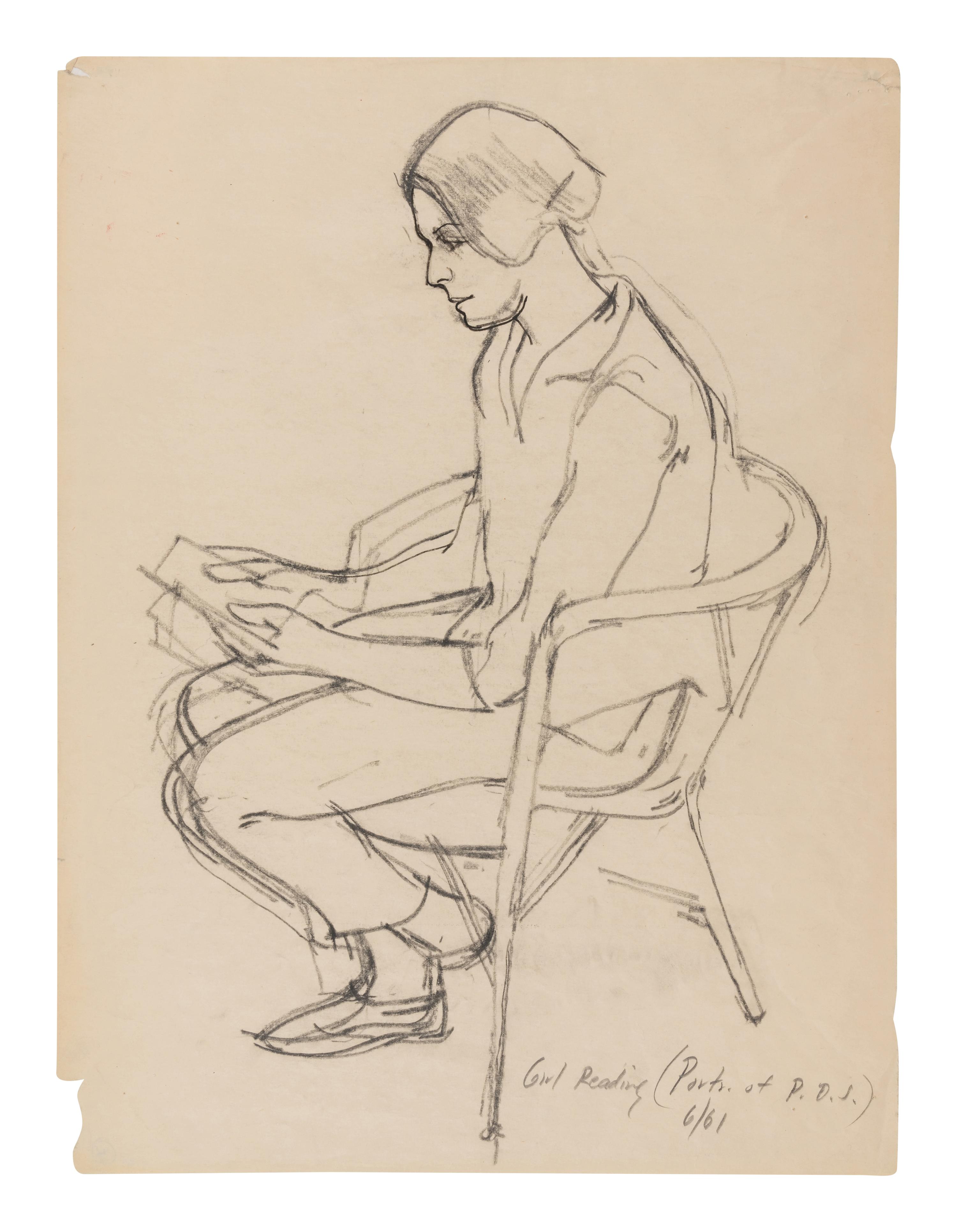 Girl Reading (Portrait of P. D. S.), 1961, Man Seated on a Folding Chair (Jordan Good #3), 1961, and Seated Woman Hand on Brow (Pat del Sasser), 1961 (a group of three works)