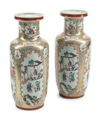 A Pair of Chinese Porcelain Rouleau Vases