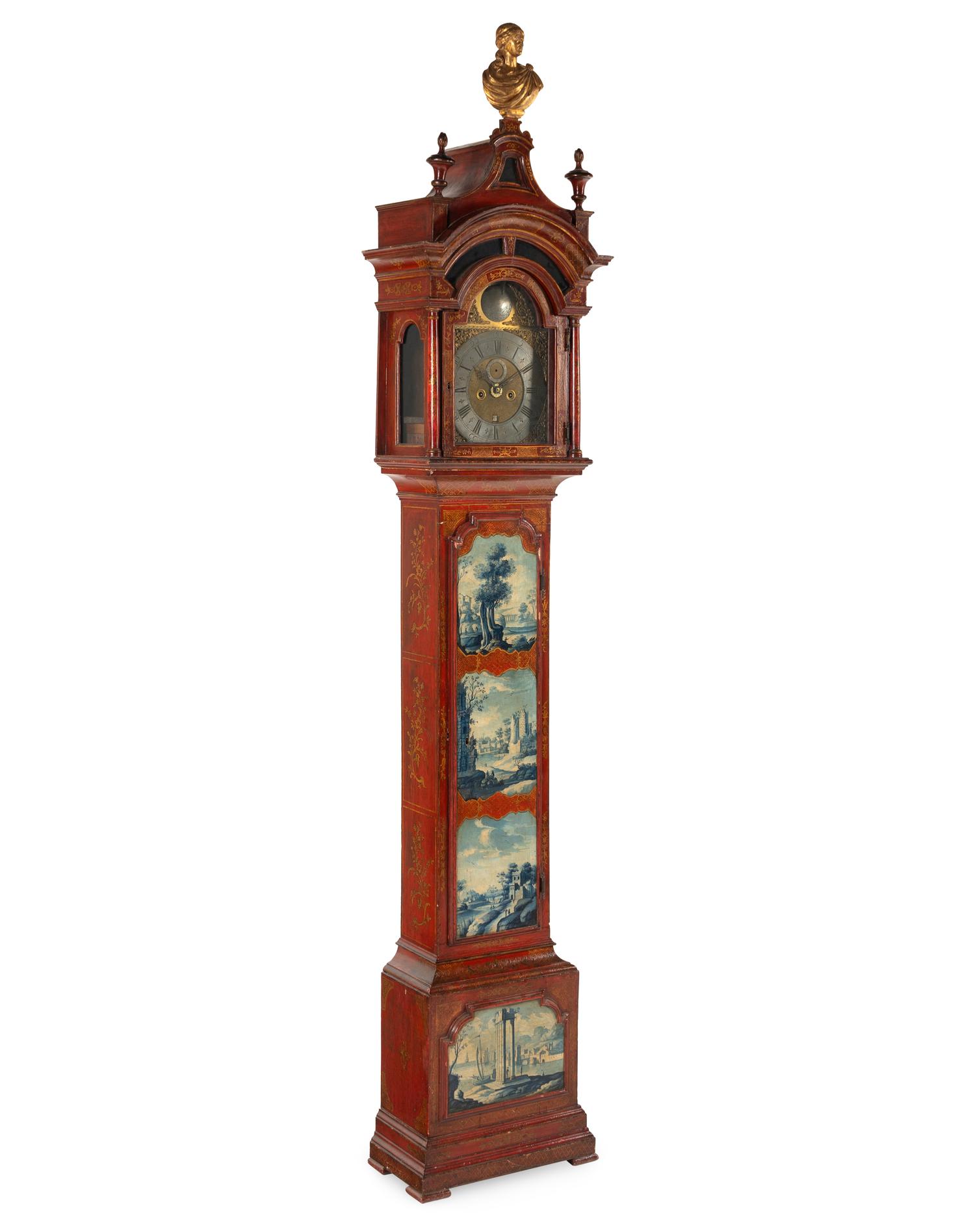 A Continental Painted Tall Case Clock