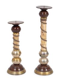 Two Tesselated Bone and Metalwork Candlesticks — 20TH CENTURY