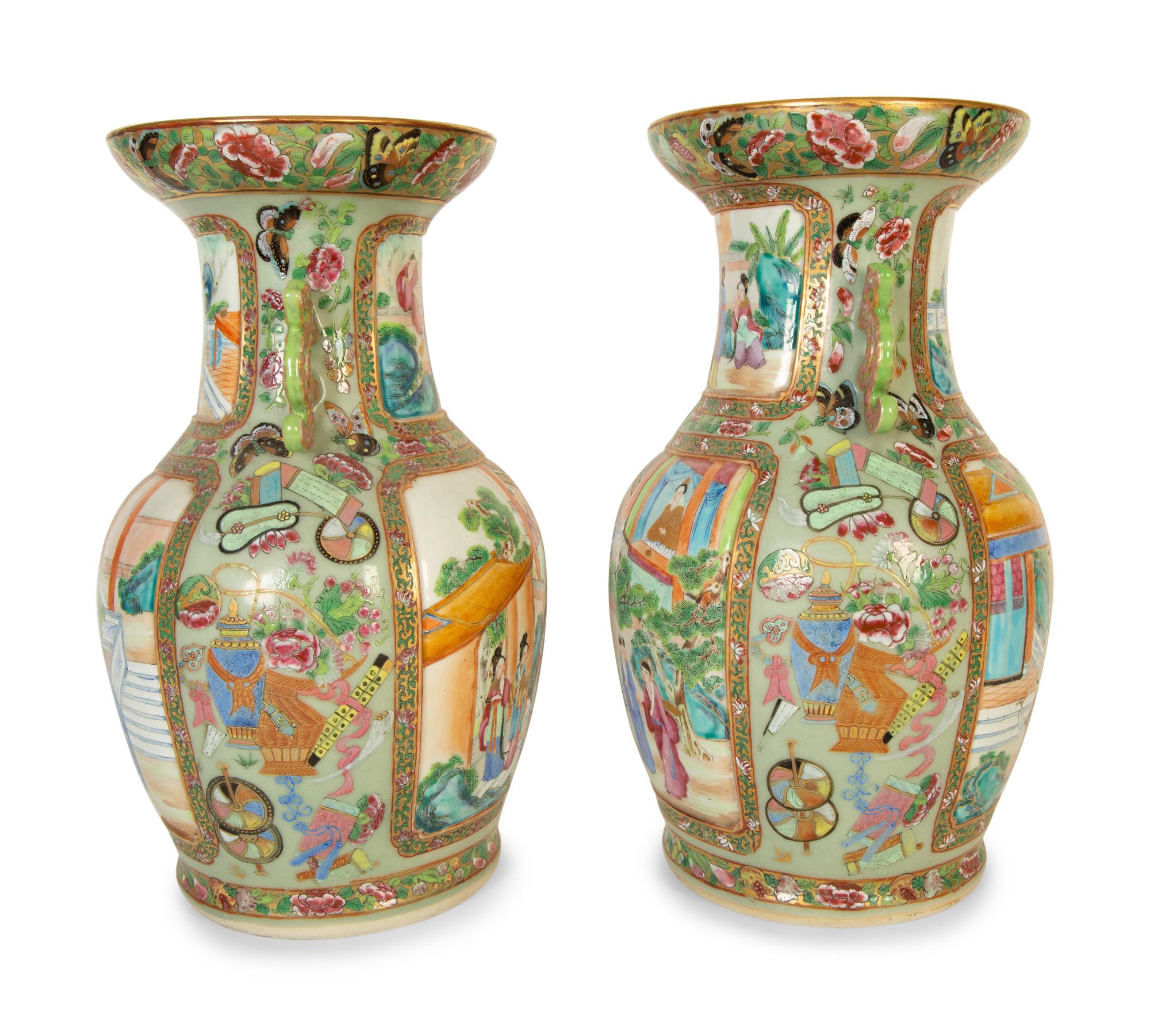 A Pair of Chinese Export Famille Rose Porcelain Vases — 19th/20th Century