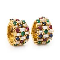 Multigem and Yellow Gold Hoop Earrings