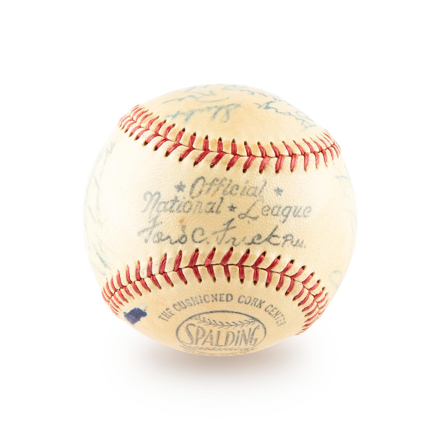 A 1948 Brooklyn Dodgers Team Signed Autograph Baseball Including Jackie Robinson and Roy Campanella (Beckett Authentication Services) - 21 Signatures