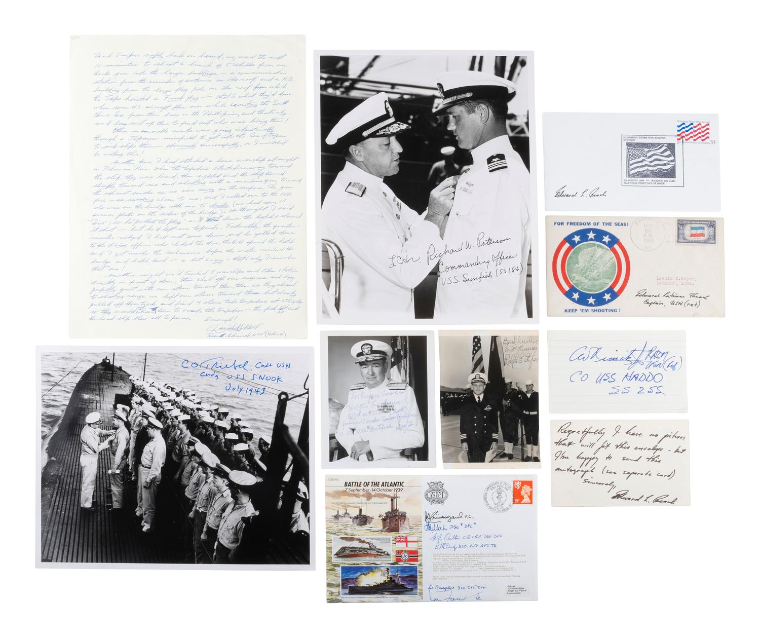[WWII - NAVY]. 70+ signatures of submariners, PT Boat captains, & anti-U-Boat sailors.