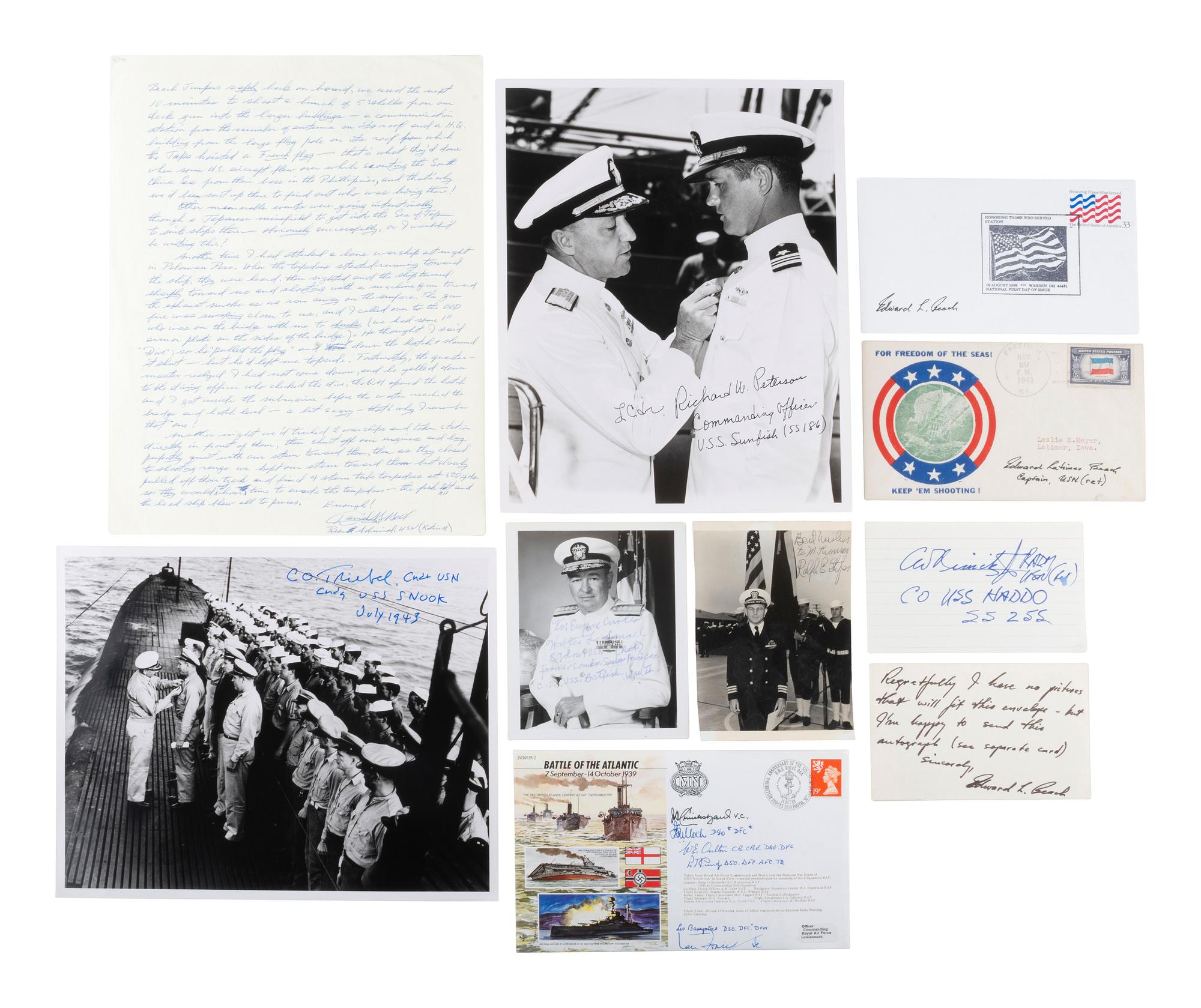 [WWII - NAVY]. 70+ signatures of submariners, PT Boat captains, & anti-U-Boat sailors.