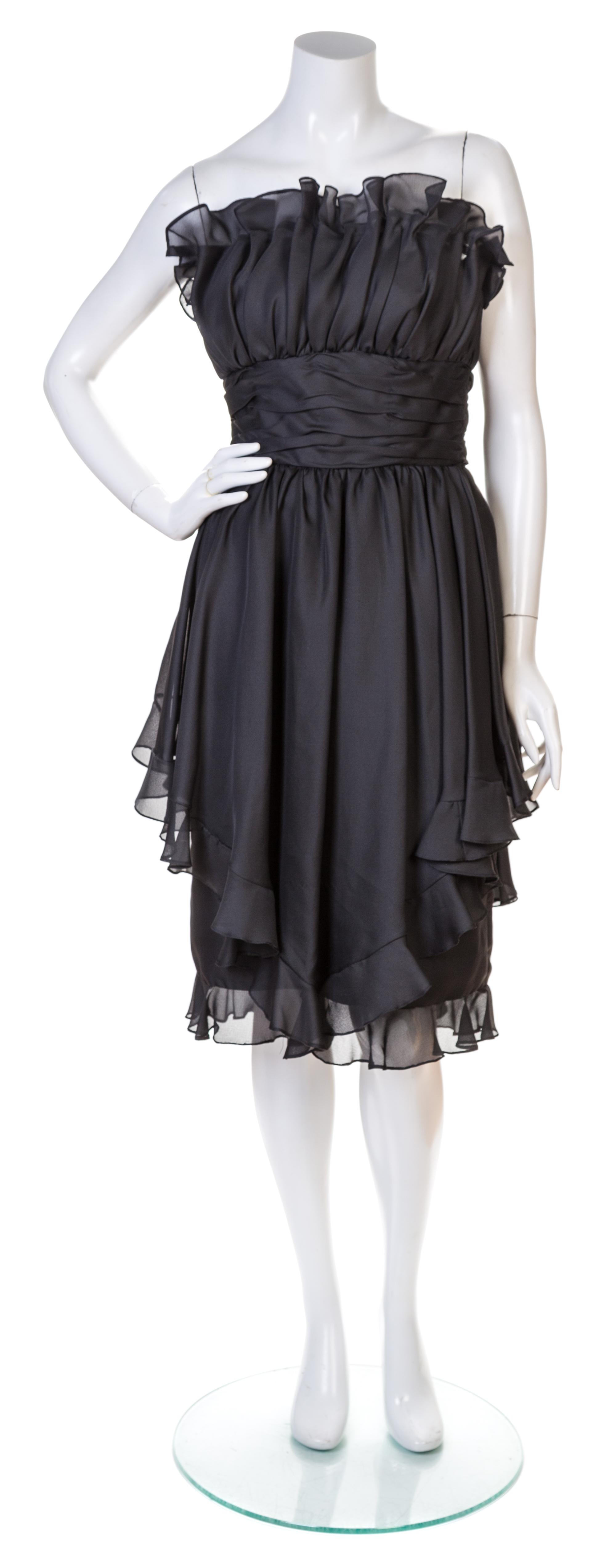 Victor Costa Black Strapless Cocktail Dress, 1980s Size label: 8