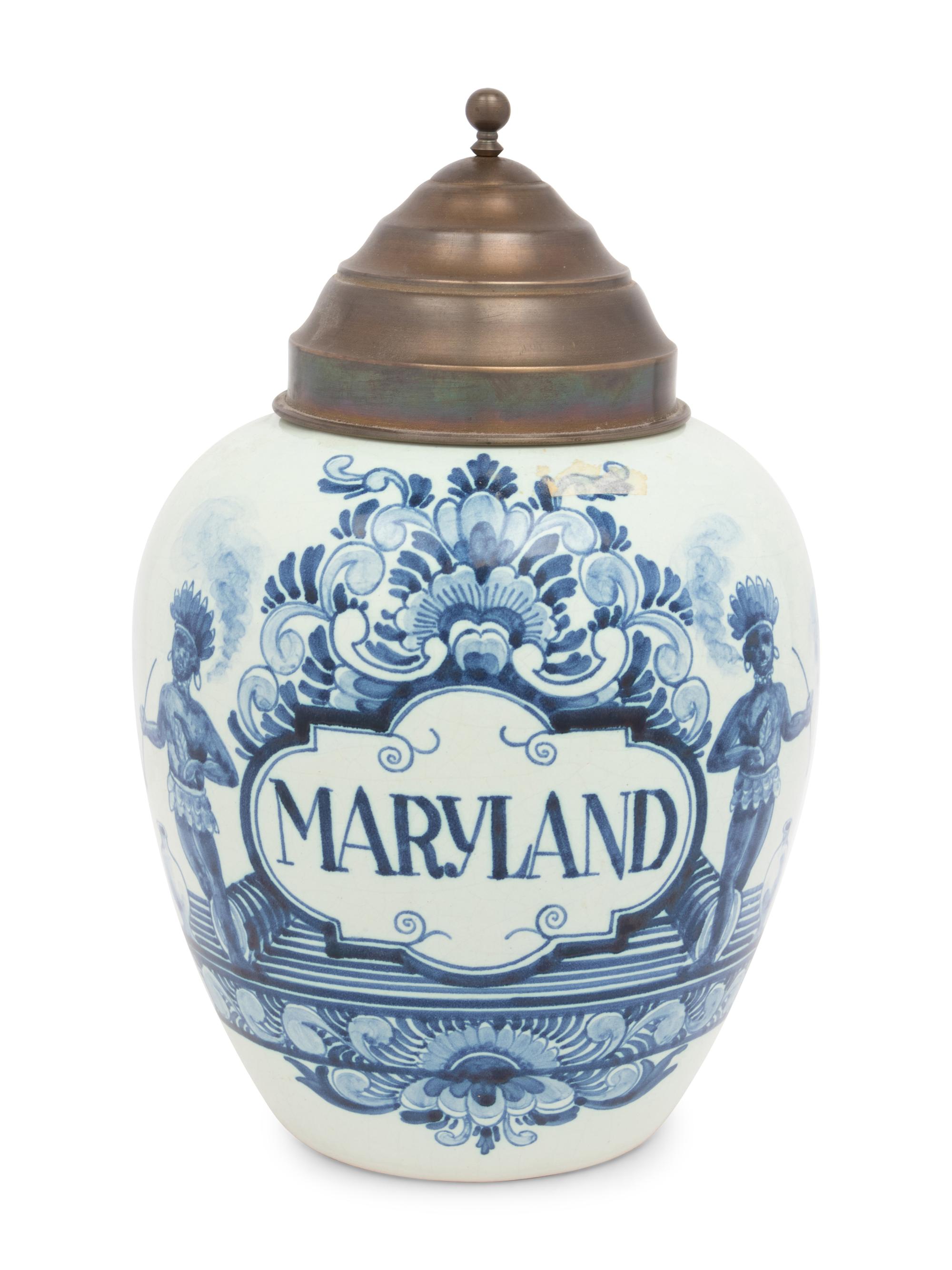 A Delftware Tobacco Jar with Brass Lid