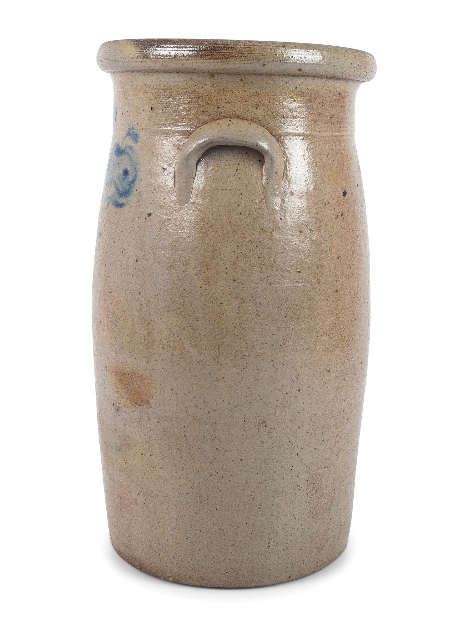 A Three-Gallon Stoneware Crock with Freehand Cobalt Apples