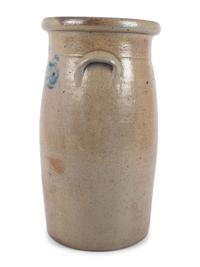 A Three-Gallon Stoneware Crock with Freehand Cobalt Apples