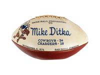 A 1972 Dallas Cowboys vs. San Diego Chargers Game Ball Presented to Mike Ditka (Ditka's Last Touchdown) Formerly Displayed at Mike Ditka's Restaurant
