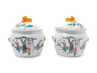 A Pair of Chinese Export Porcelain Covered Vessels